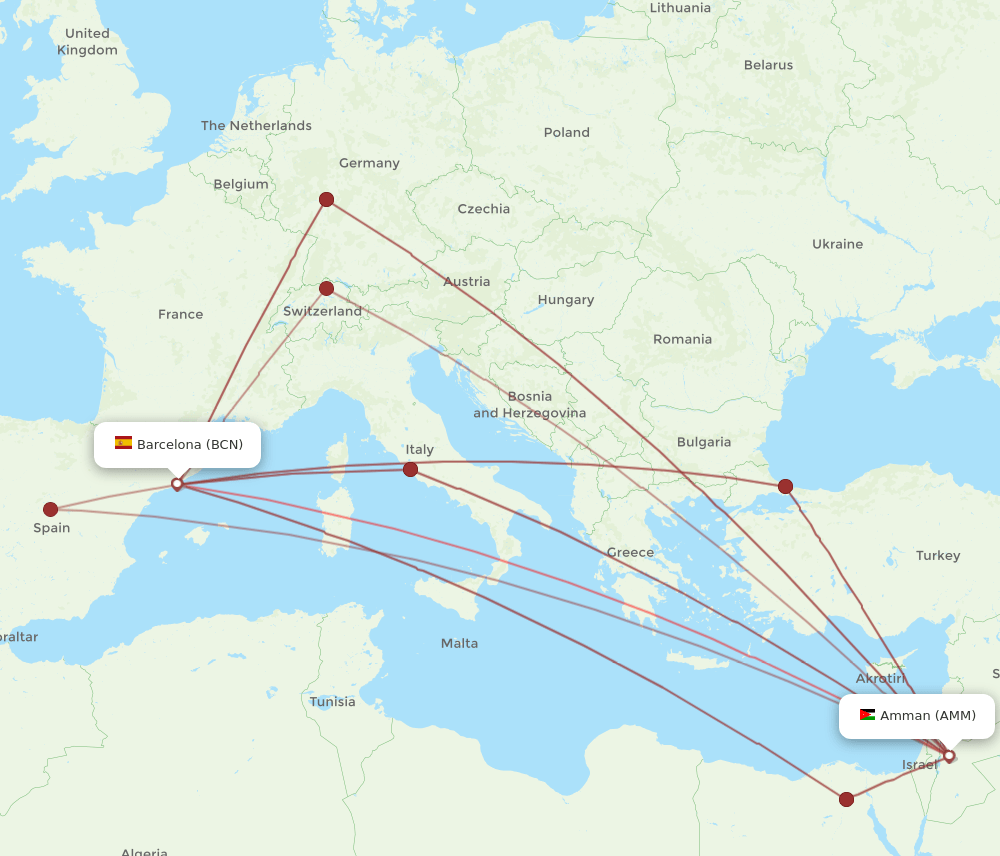 BCN-AMM flight routes