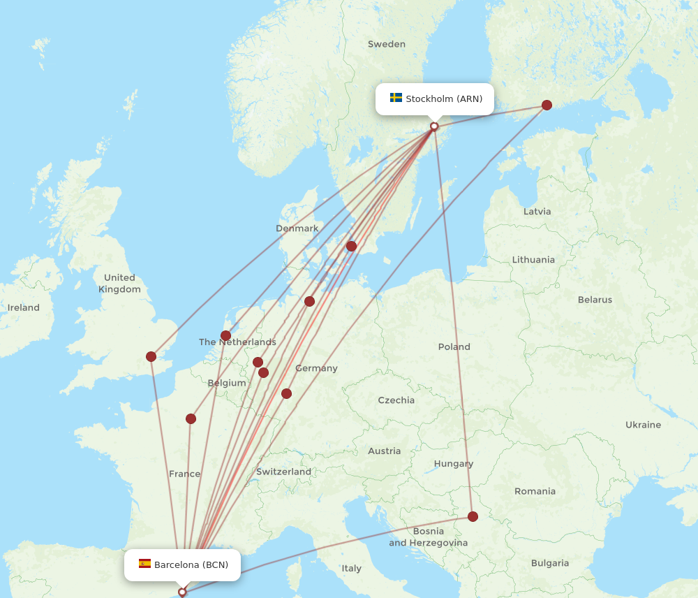 BCN to ARN flights and routes map