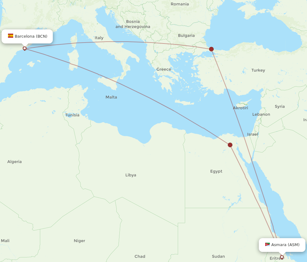 BCN-ASM flight routes