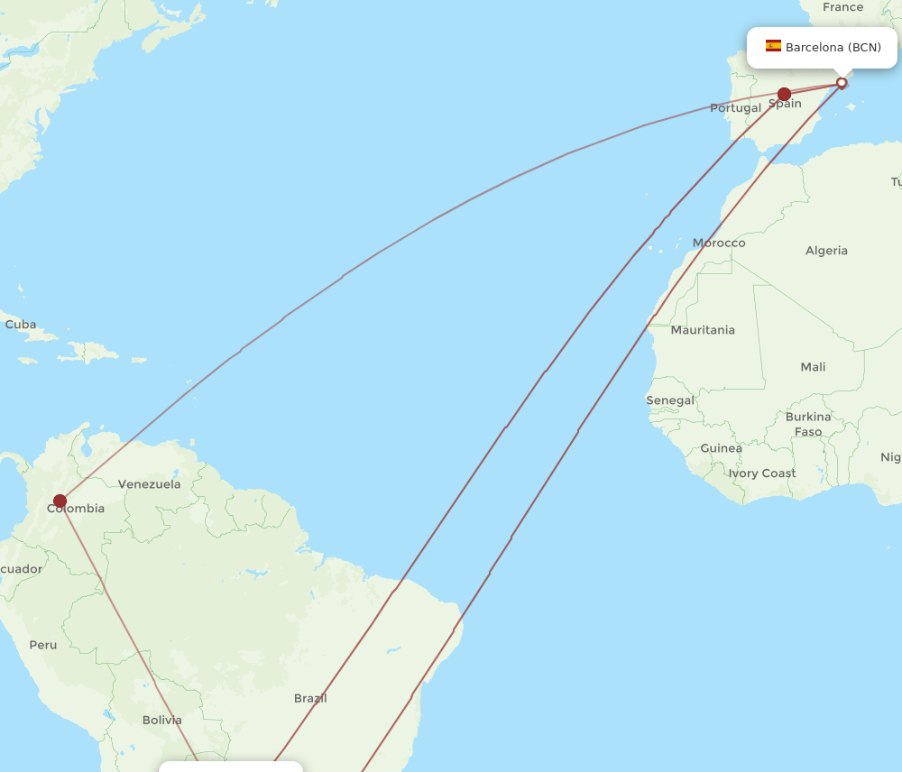 BCN-ASU flight routes