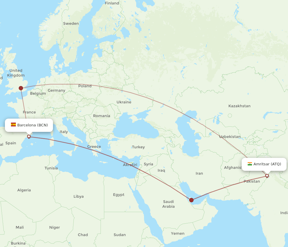 BCN-ATQ flight routes