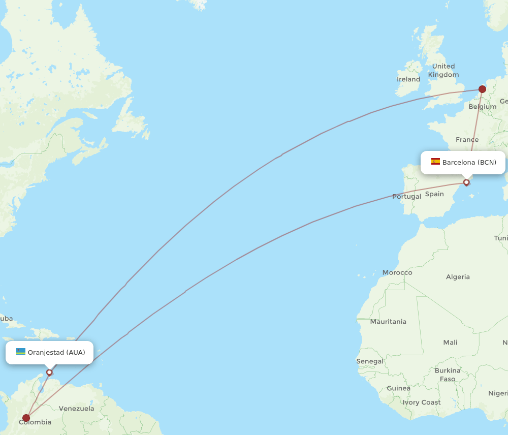 BCN-AUA flight routes