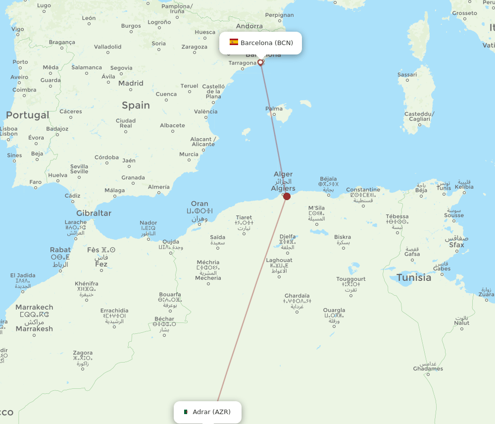 BCN-AZR flight routes