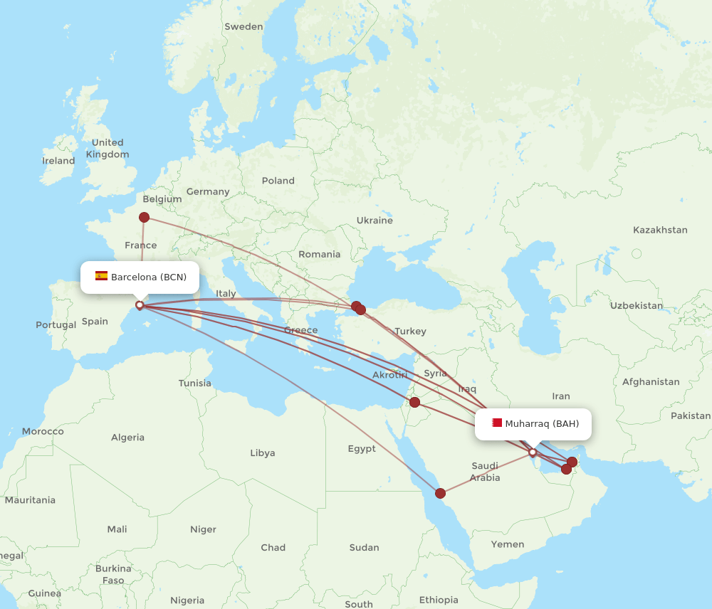 BCN-BAH flight routes