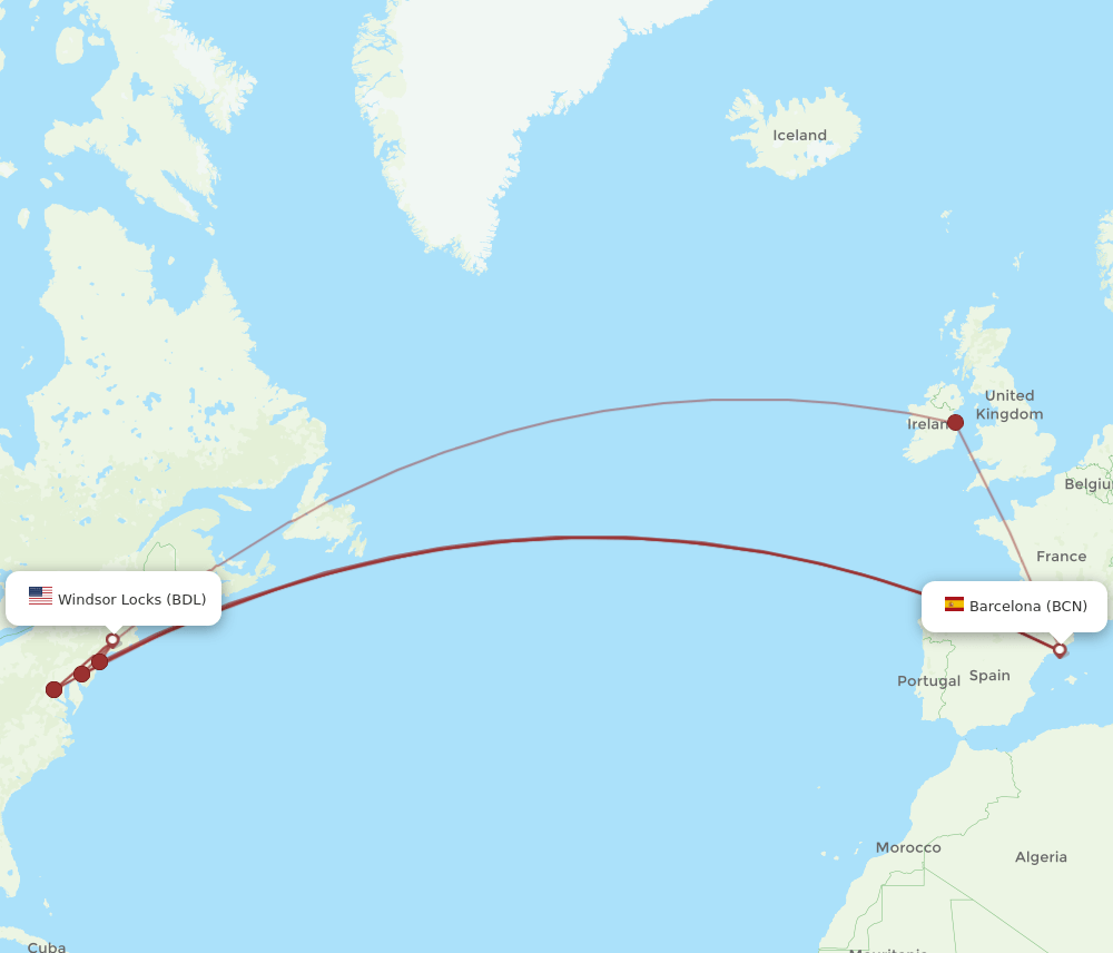 BCN-BDL flight routes