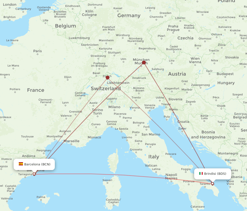 BCN to BDS flights and routes map