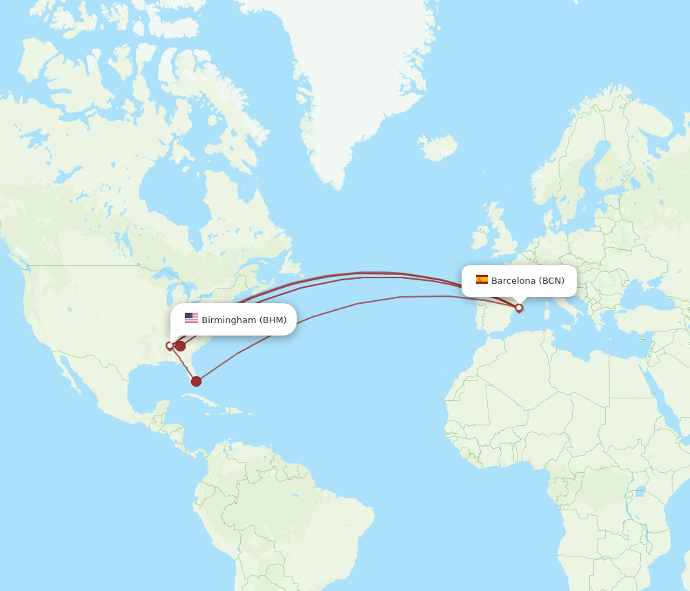 BCN-BHM flight routes