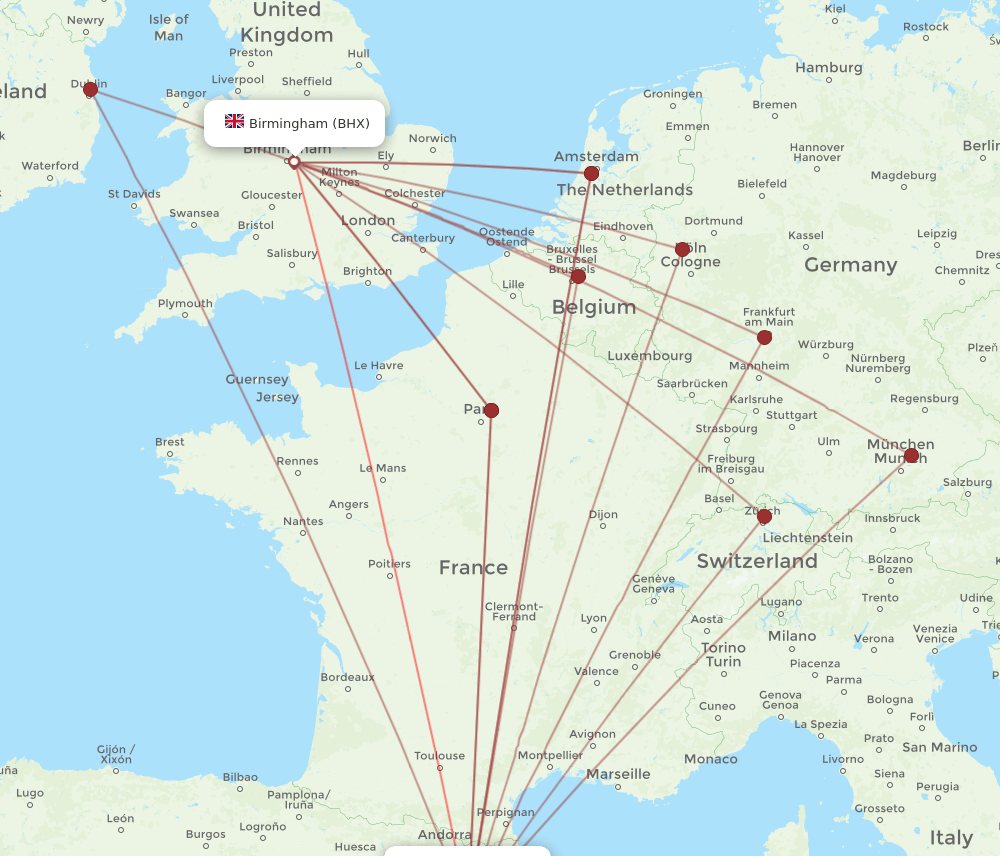BCN-BHX flight routes