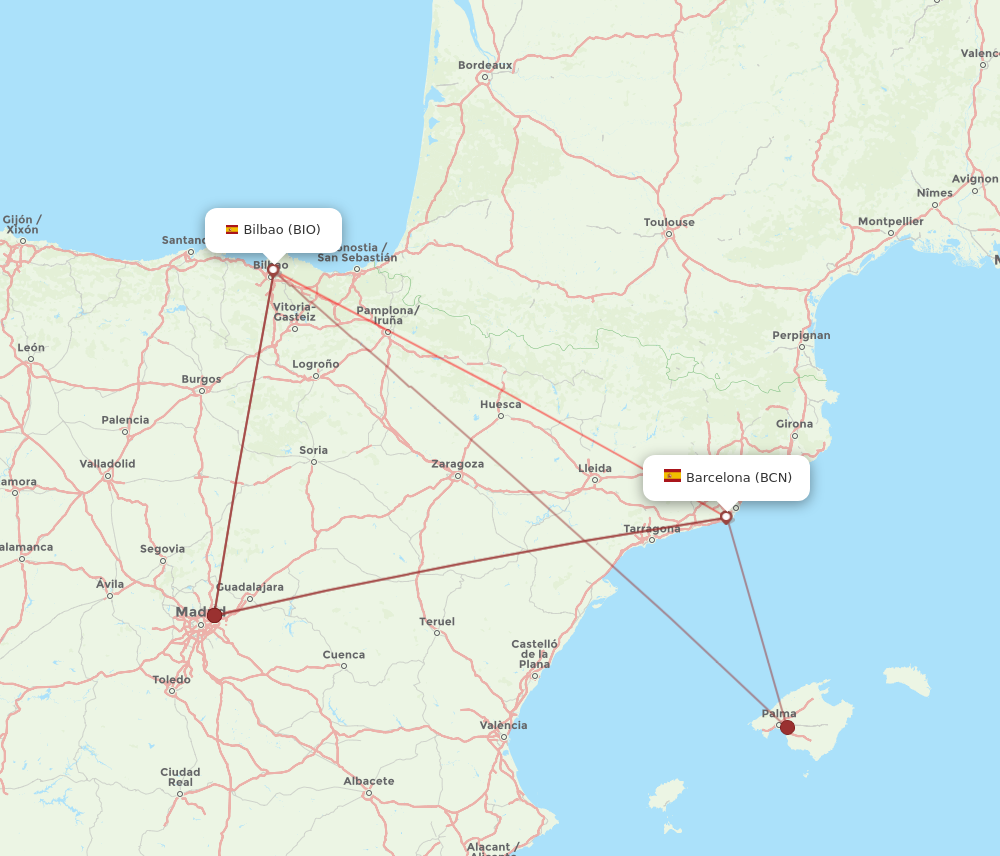 BCN to BIO flights and routes map