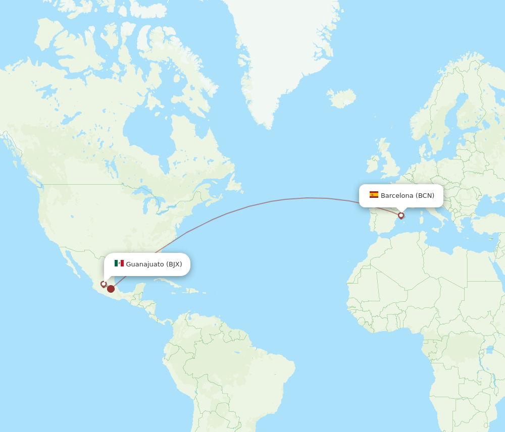 BCN to BJX flights and routes map