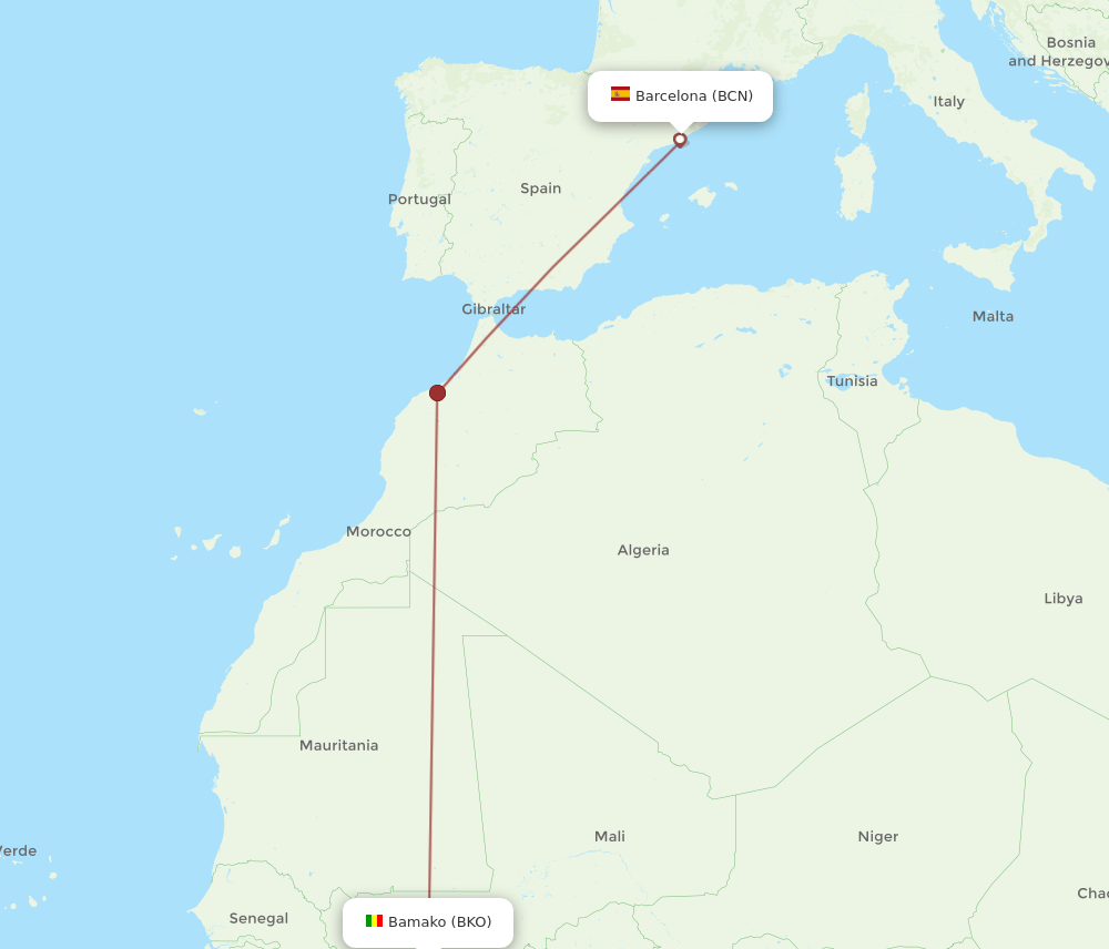 BCN-BKO flight routes