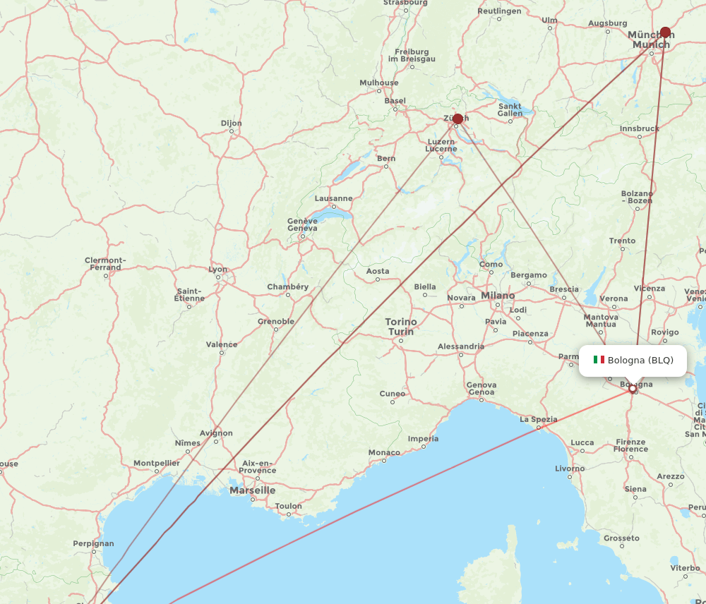 BCN to BLQ flights and routes map