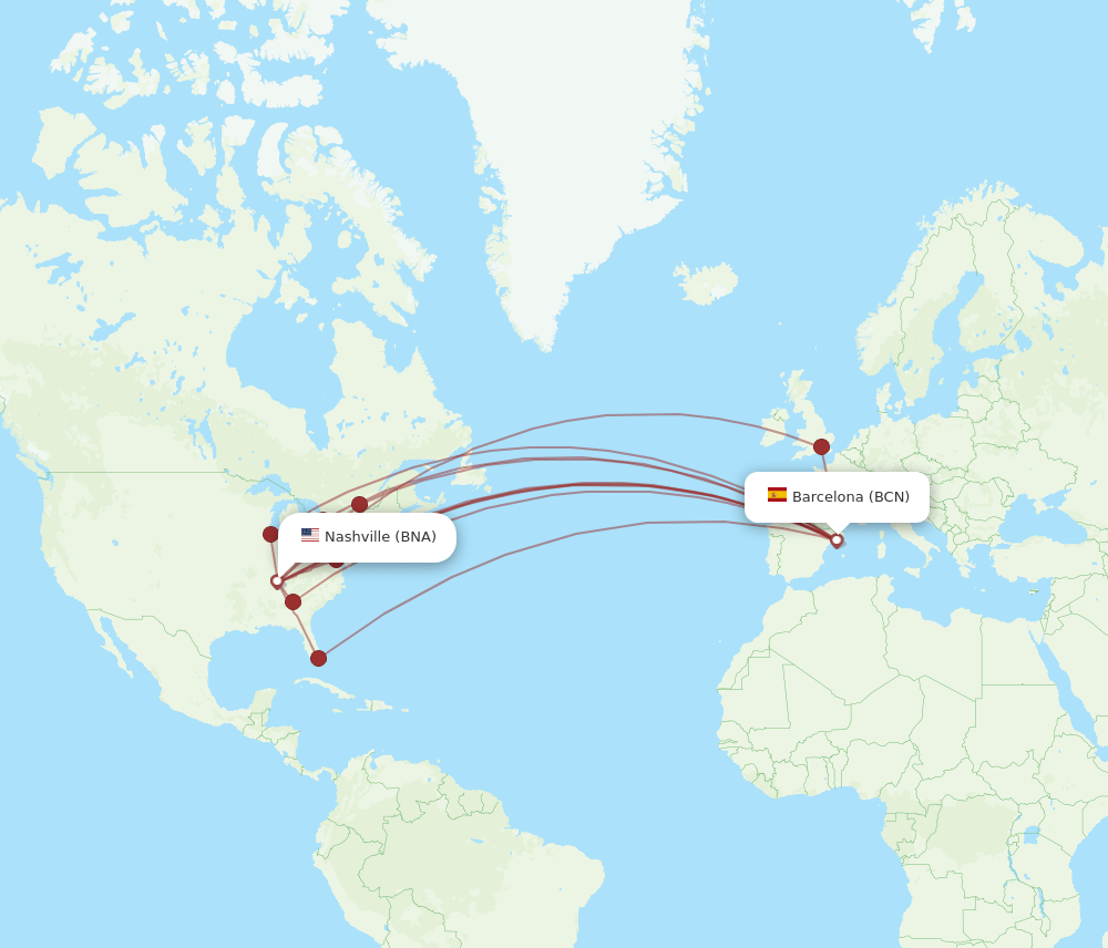 BCN-BNA flight routes