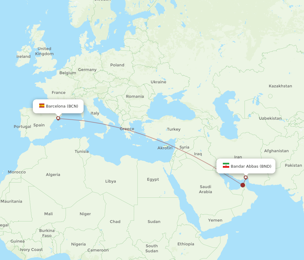 BCN-BND flight routes