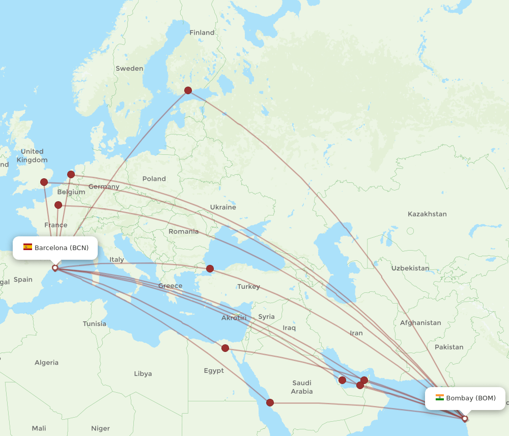 BCN-BOM flight routes