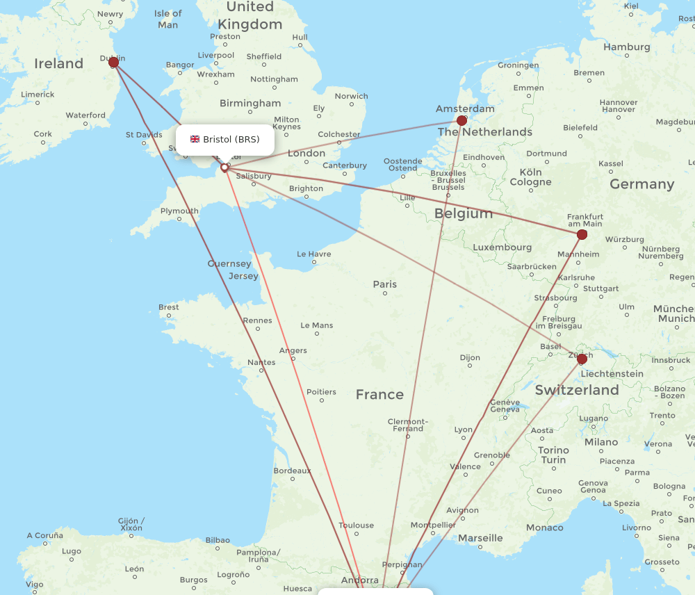 BCN-BRS flight routes