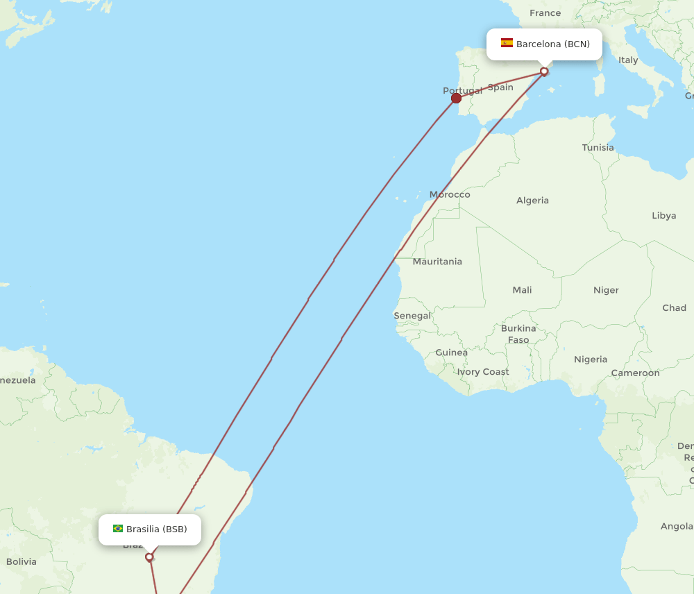 BCN to BSB flights and routes map