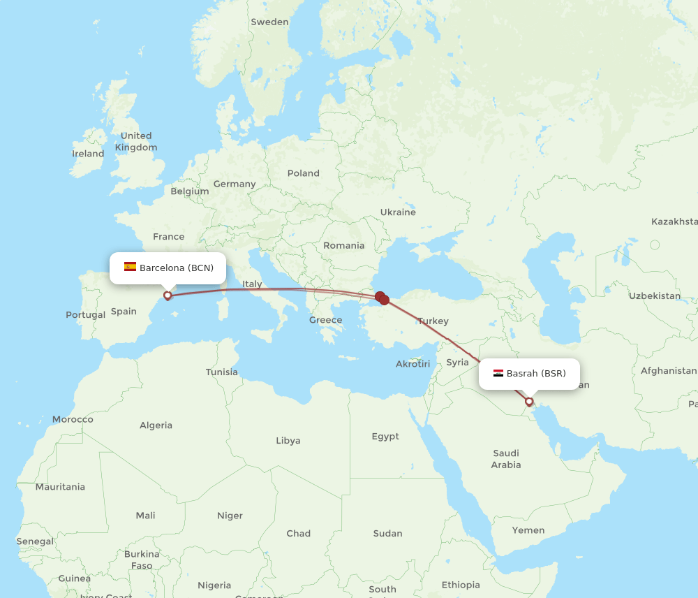 BCN-BSR flight routes
