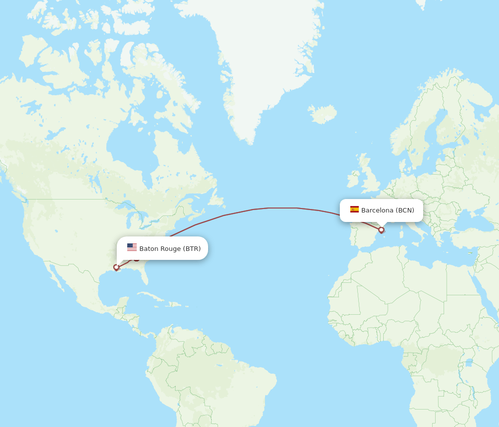 BCN to BTR flights and routes map