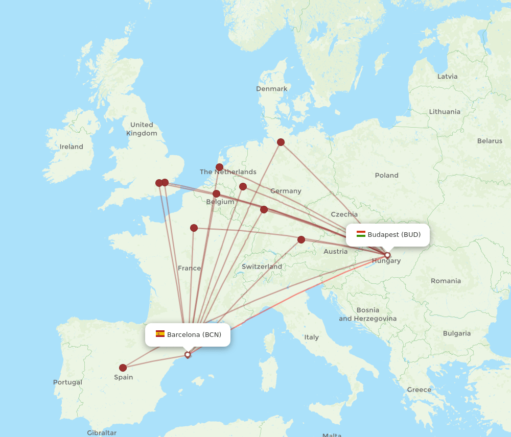 BCN-BUD flight routes