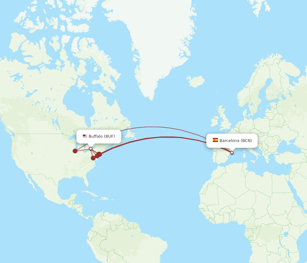BCN-BUF flight routes