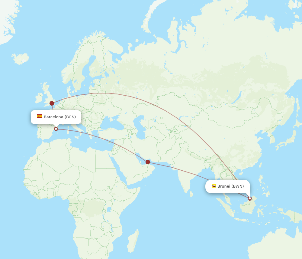 BCN-BWN flight routes