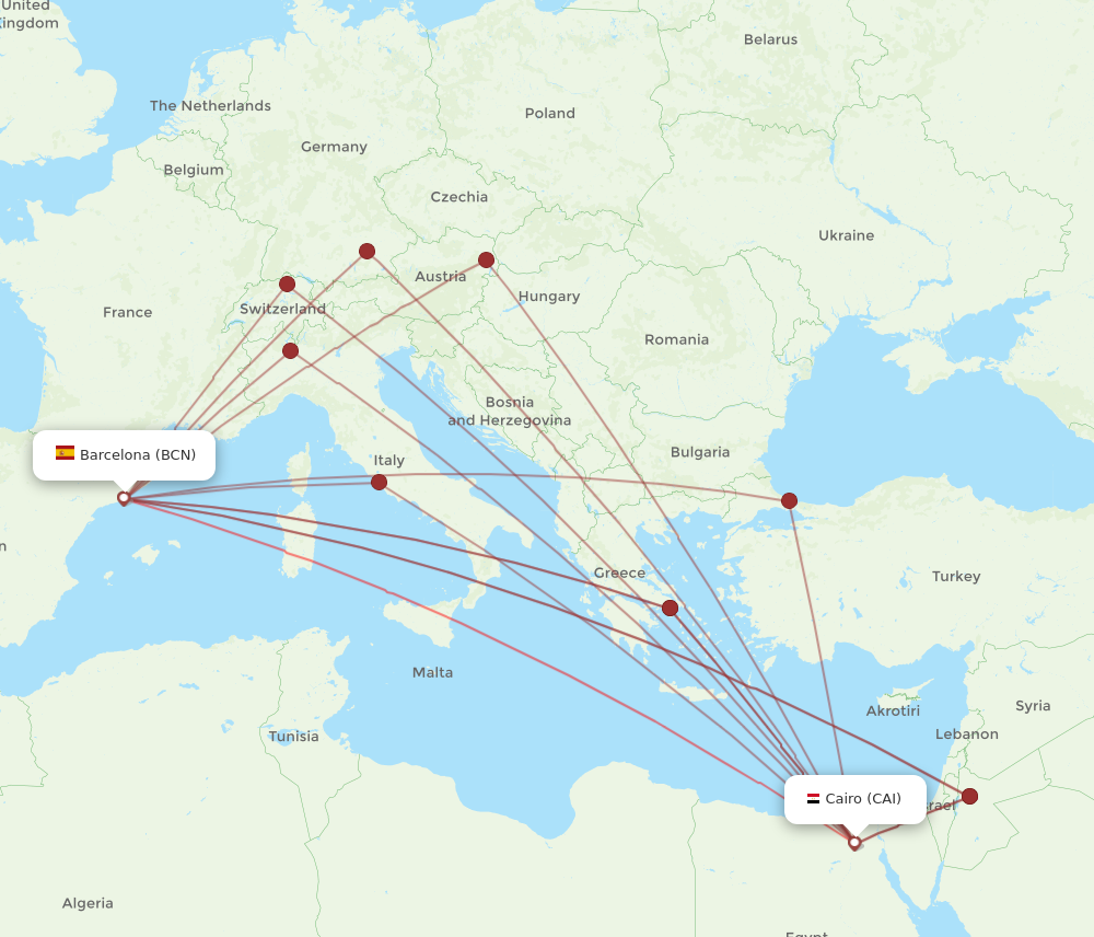 BCN to CAI flights and routes map