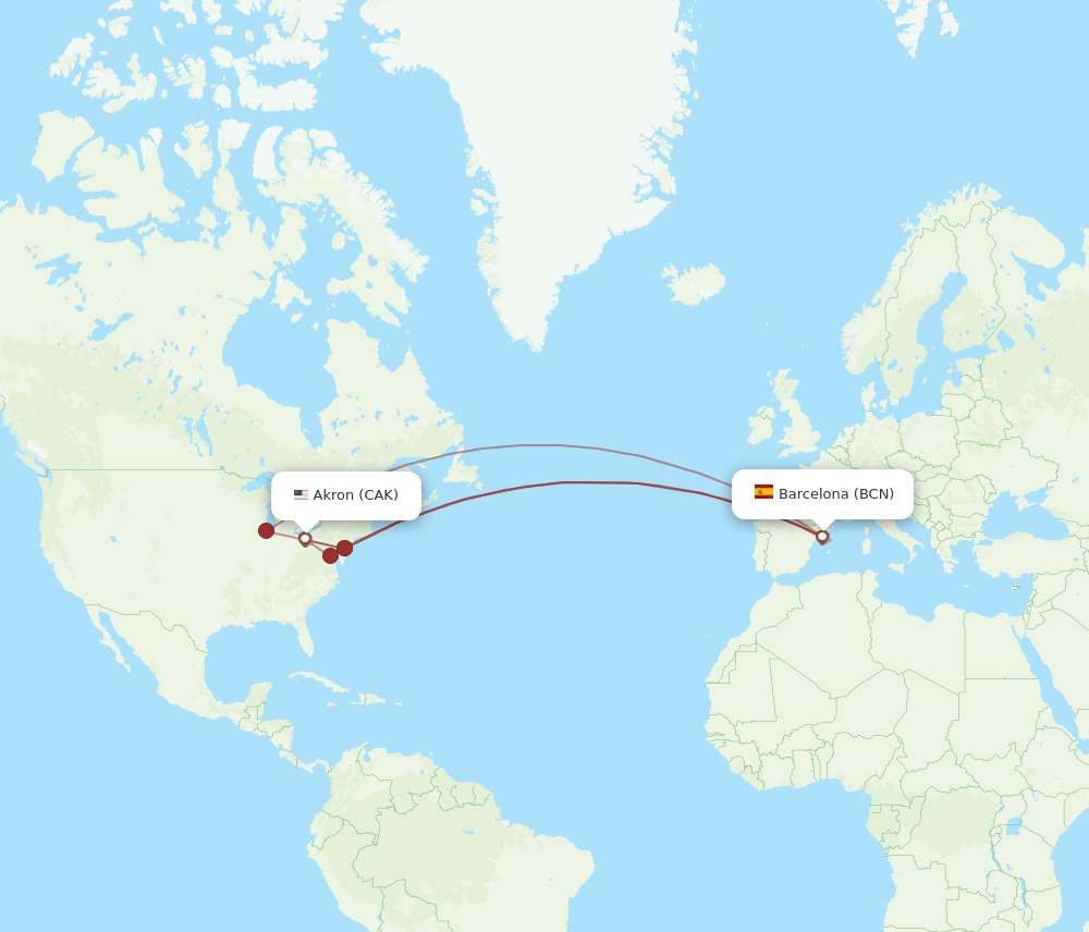 BCN-CAK flight routes