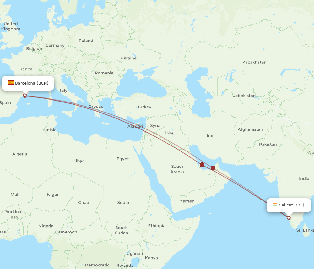BCN-CCJ flight routes
