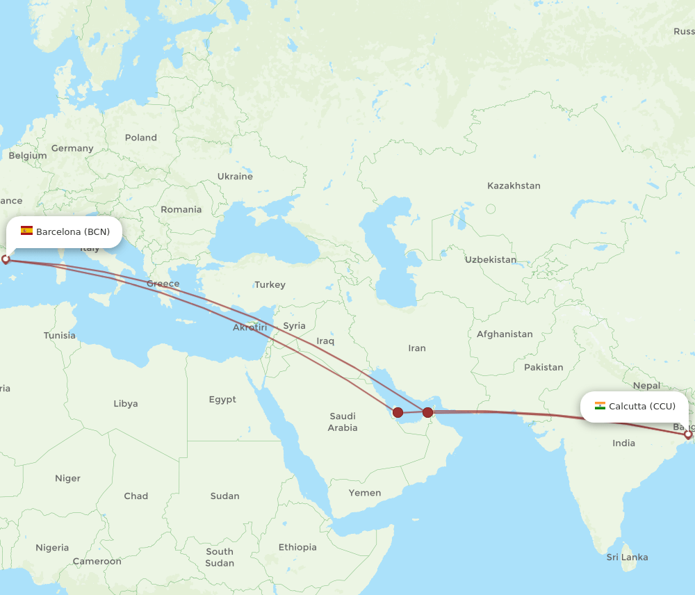 BCN-CCU flight routes