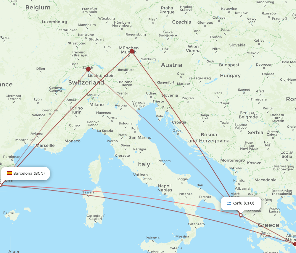 BCN-CFU flight routes