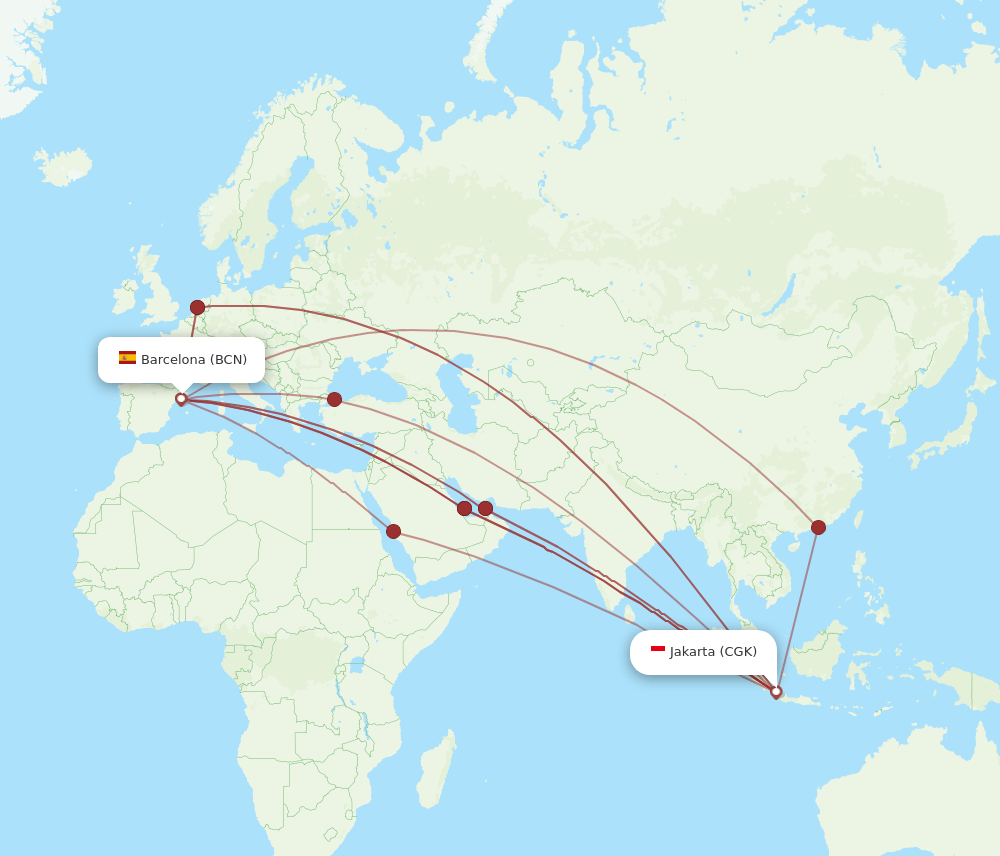 BCN-CGK flight routes