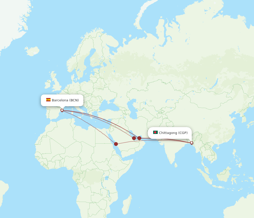 BCN-CGP flight routes