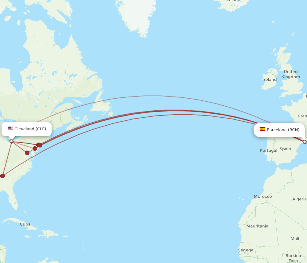 BCN-CLE flight routes