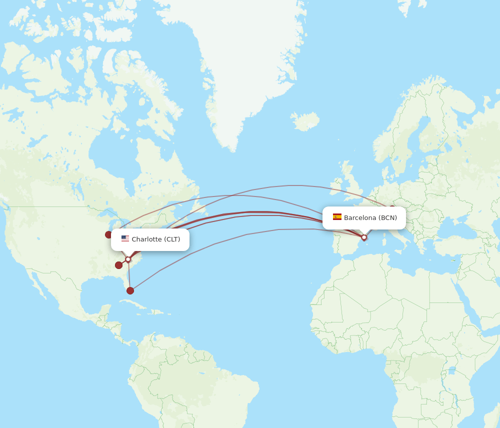 BCN-CLT flight routes