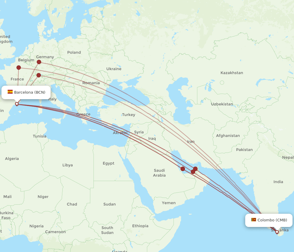 BCN-CMB flight routes