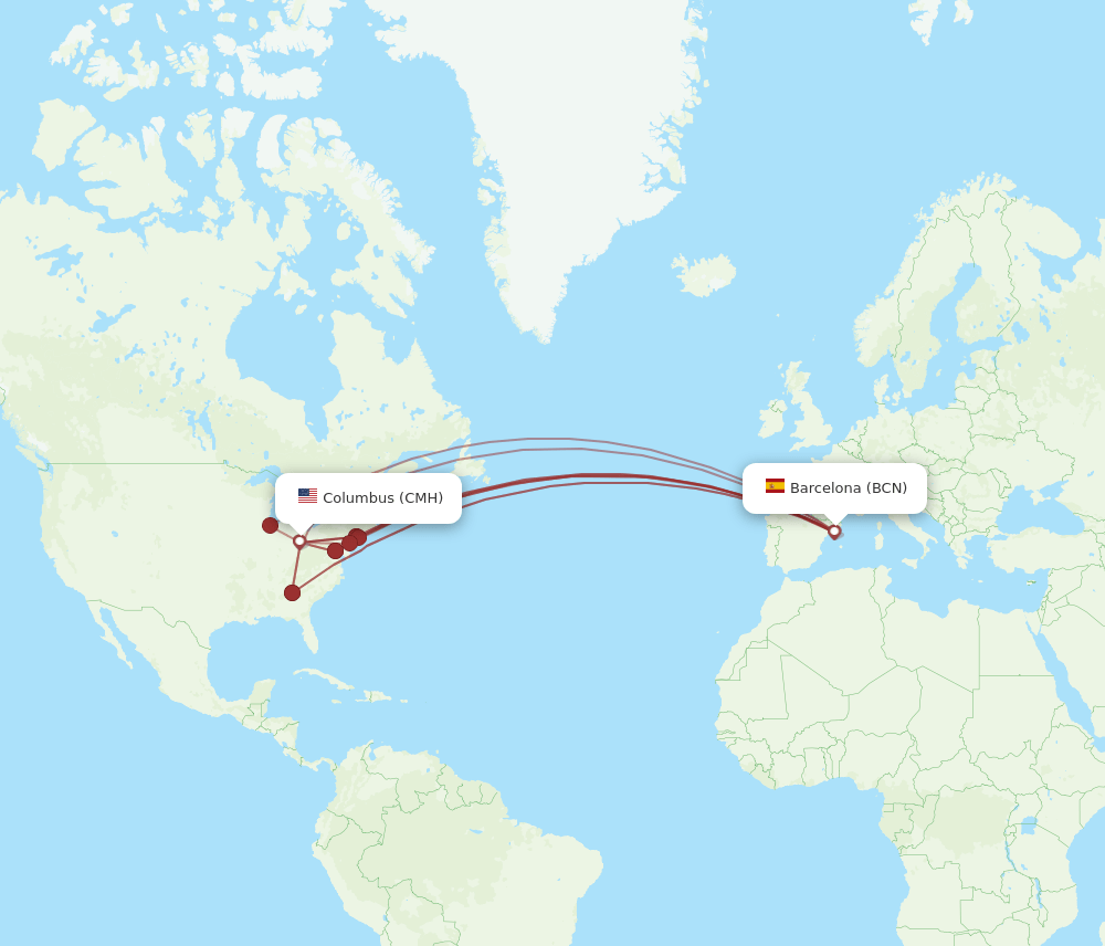 BCN-CMH flight routes