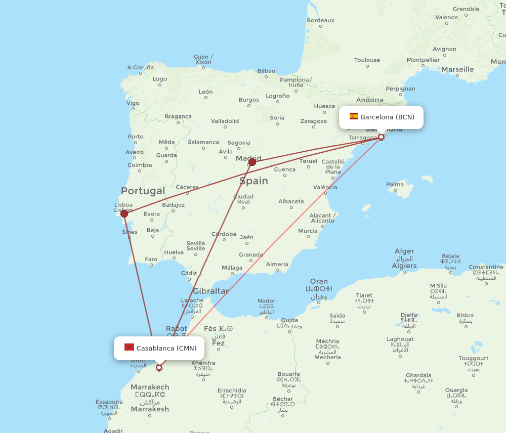 BCN-CMN flight routes
