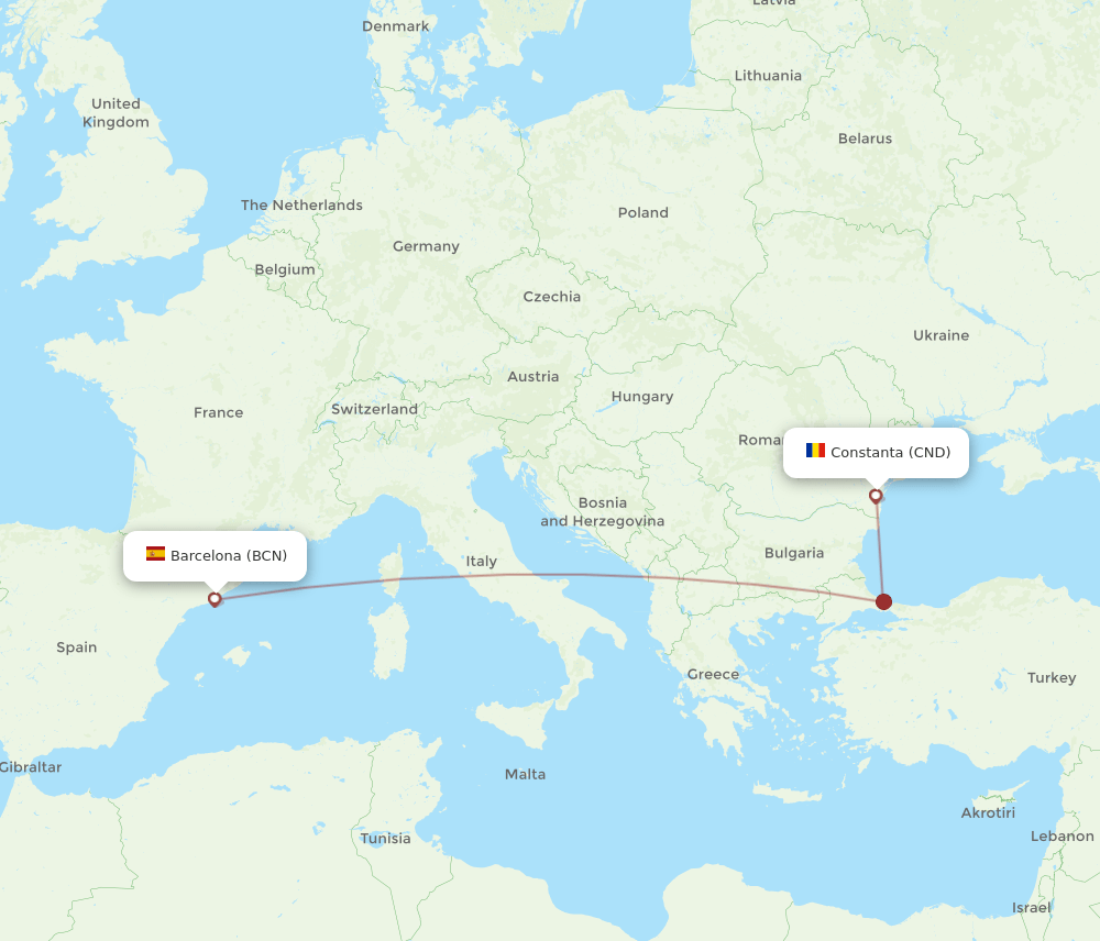 BCN to CND flights and routes map