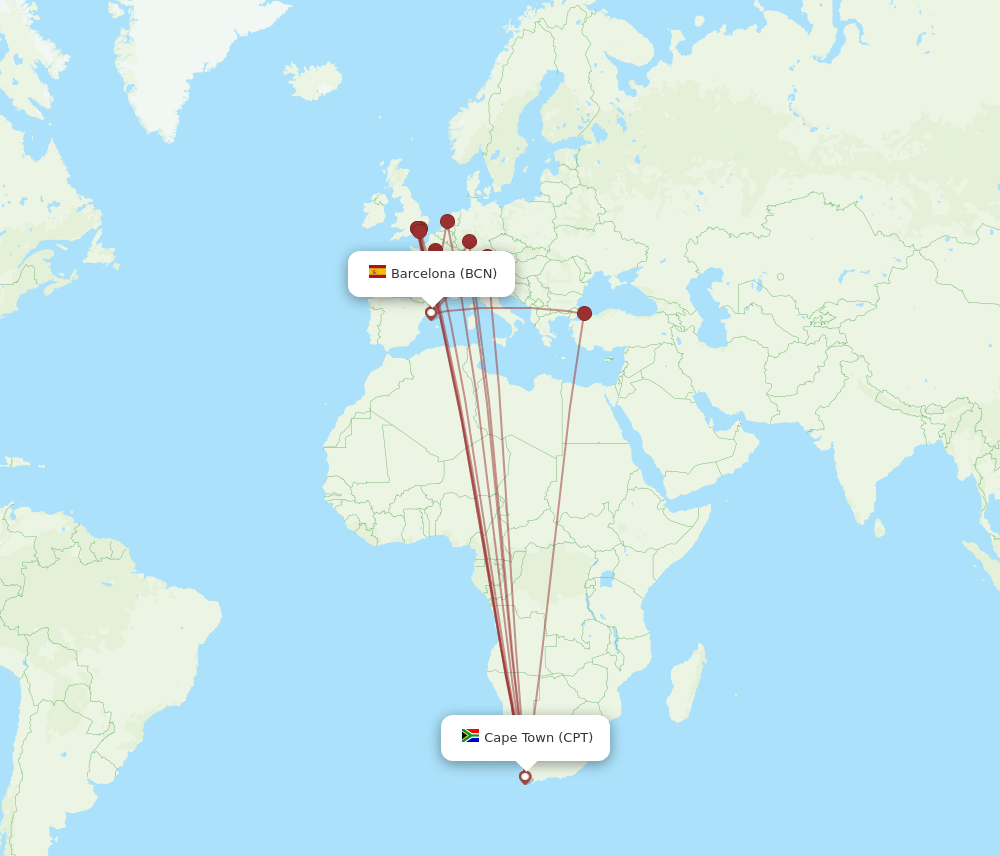 BCN-CPT flight routes