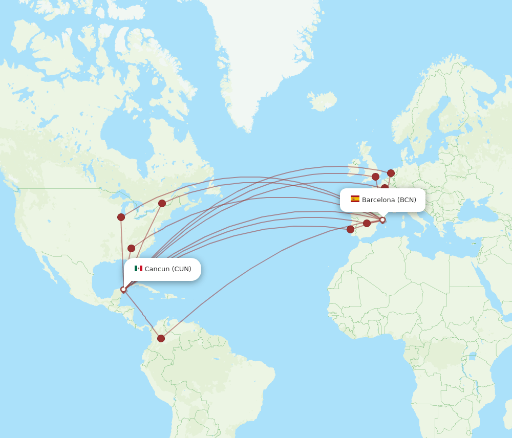 BCN-CUN flight routes
