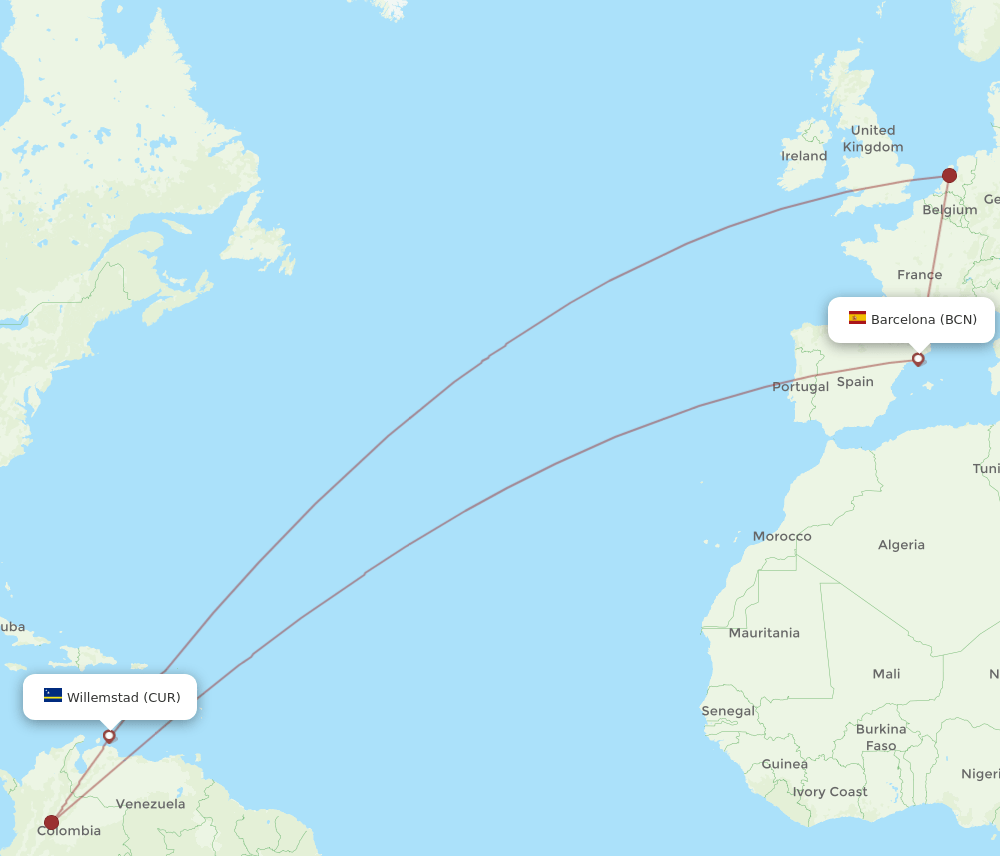 BCN-CUR flight routes