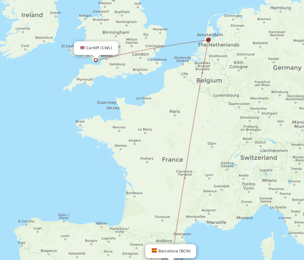 BCN-CWL flight routes