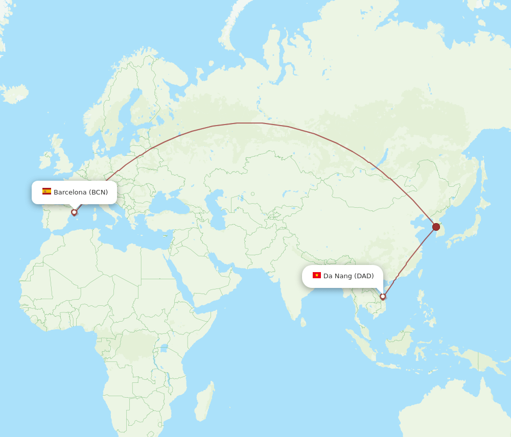 BCN to DAD flights and routes map