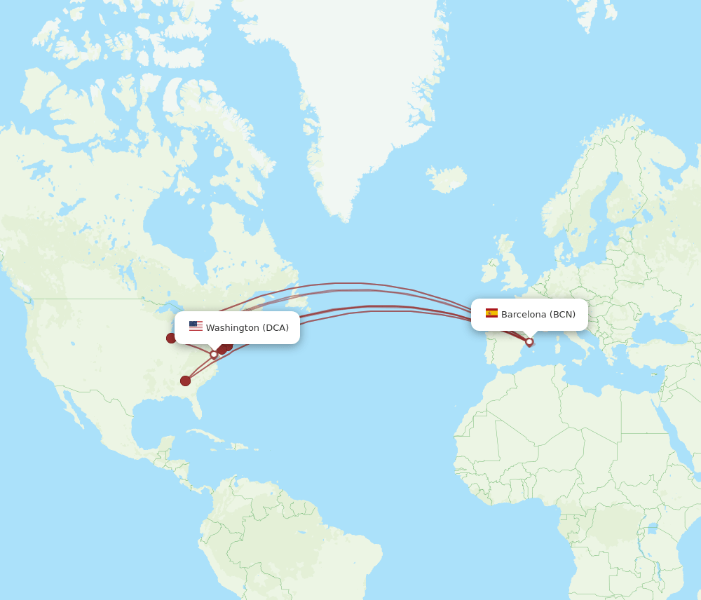 BCN-DCA flight routes