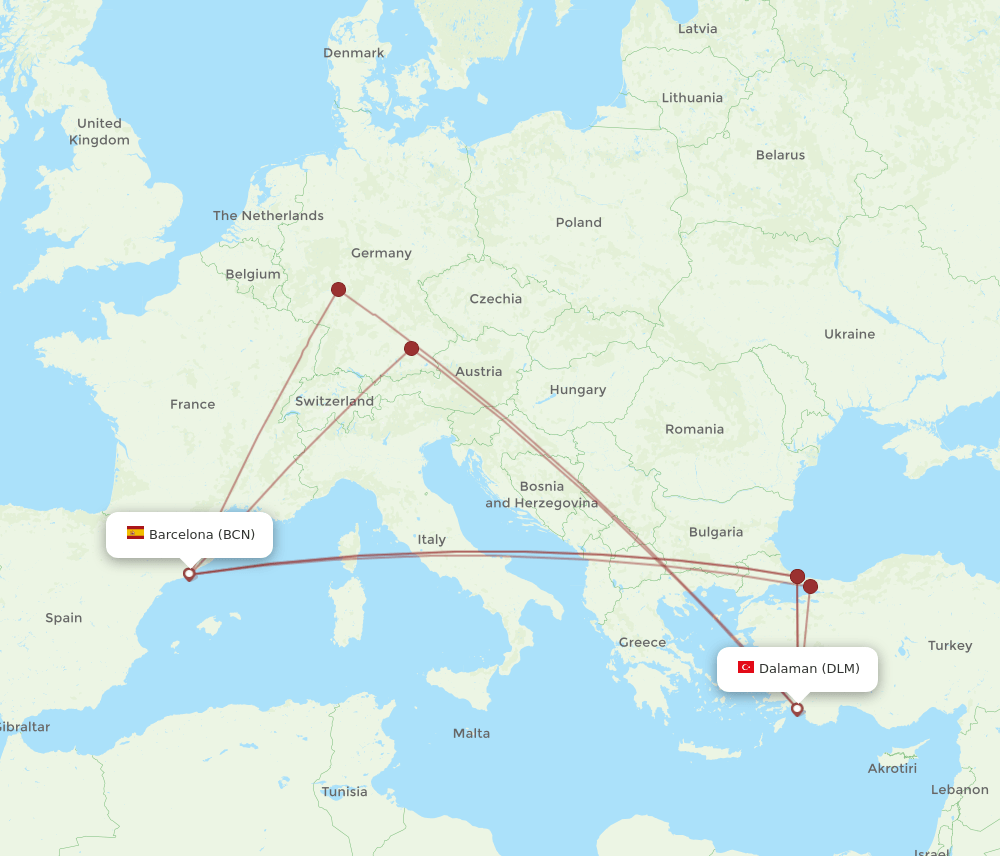 BCN-DLM flight routes