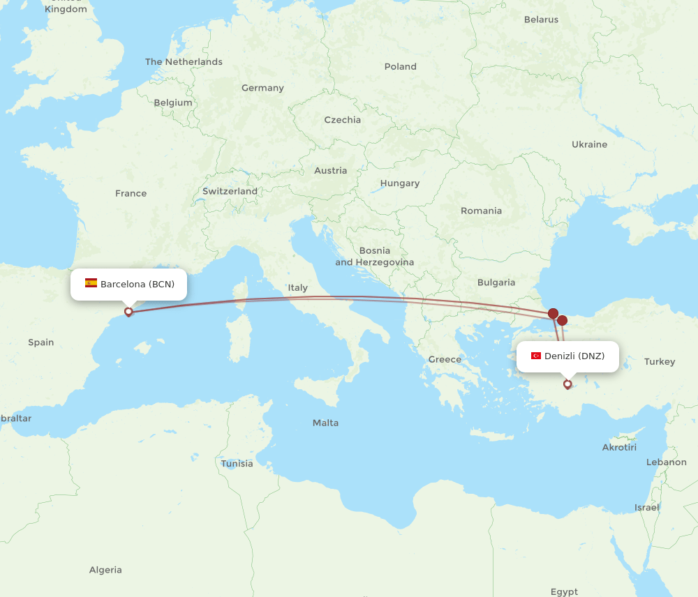 BCN-DNZ flight routes
