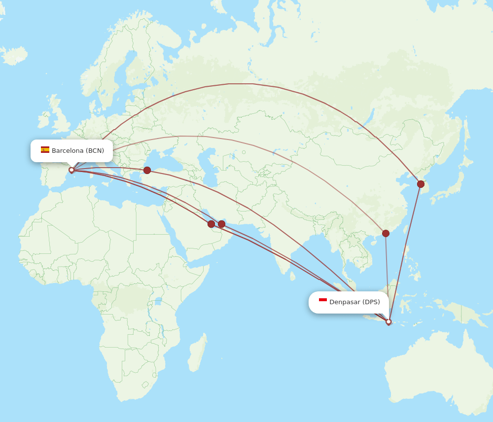 BCN-DPS flight routes