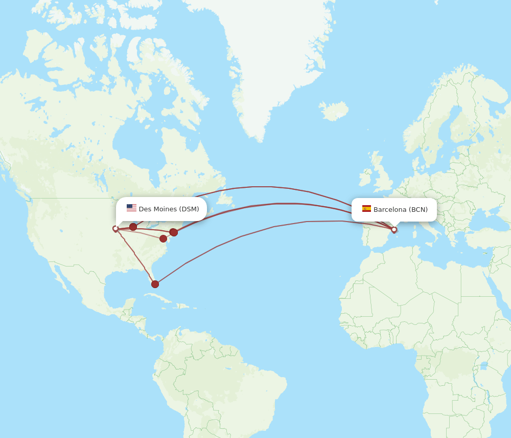 BCN-DSM flight routes