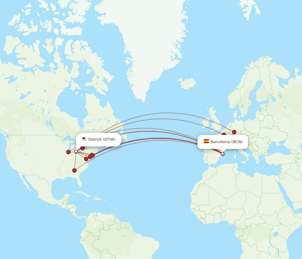 BCN-DTW flight routes